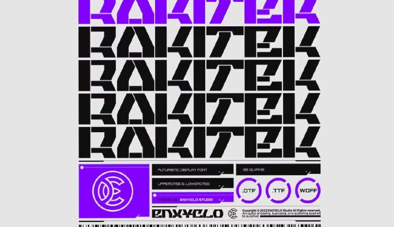Rakitek Futuristic Cyberpunk Display Font